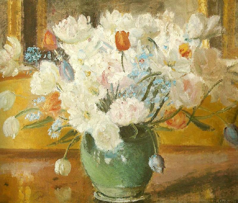 tulipaner i gron vase, Anna Ancher